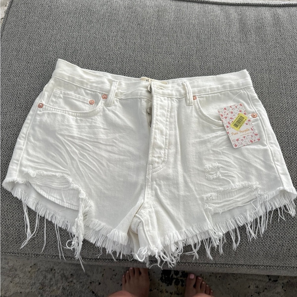 We The Free White Distressed Jean Shorts